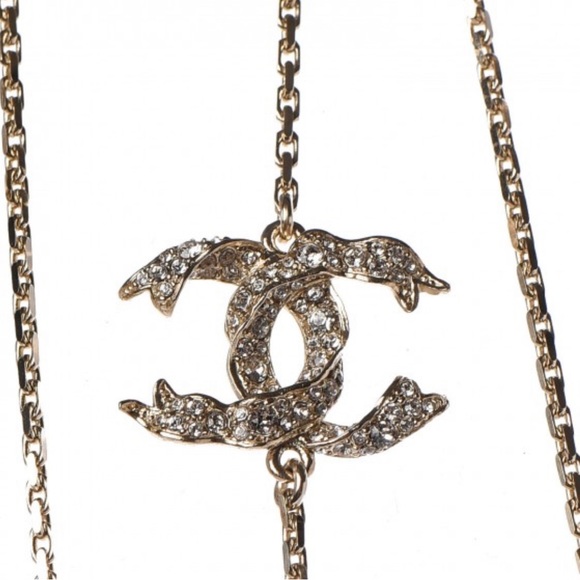 CHANEL Crystal Pearl Multi Strand Chain CC Arrow Necklace Gold - Picture 6 of 16